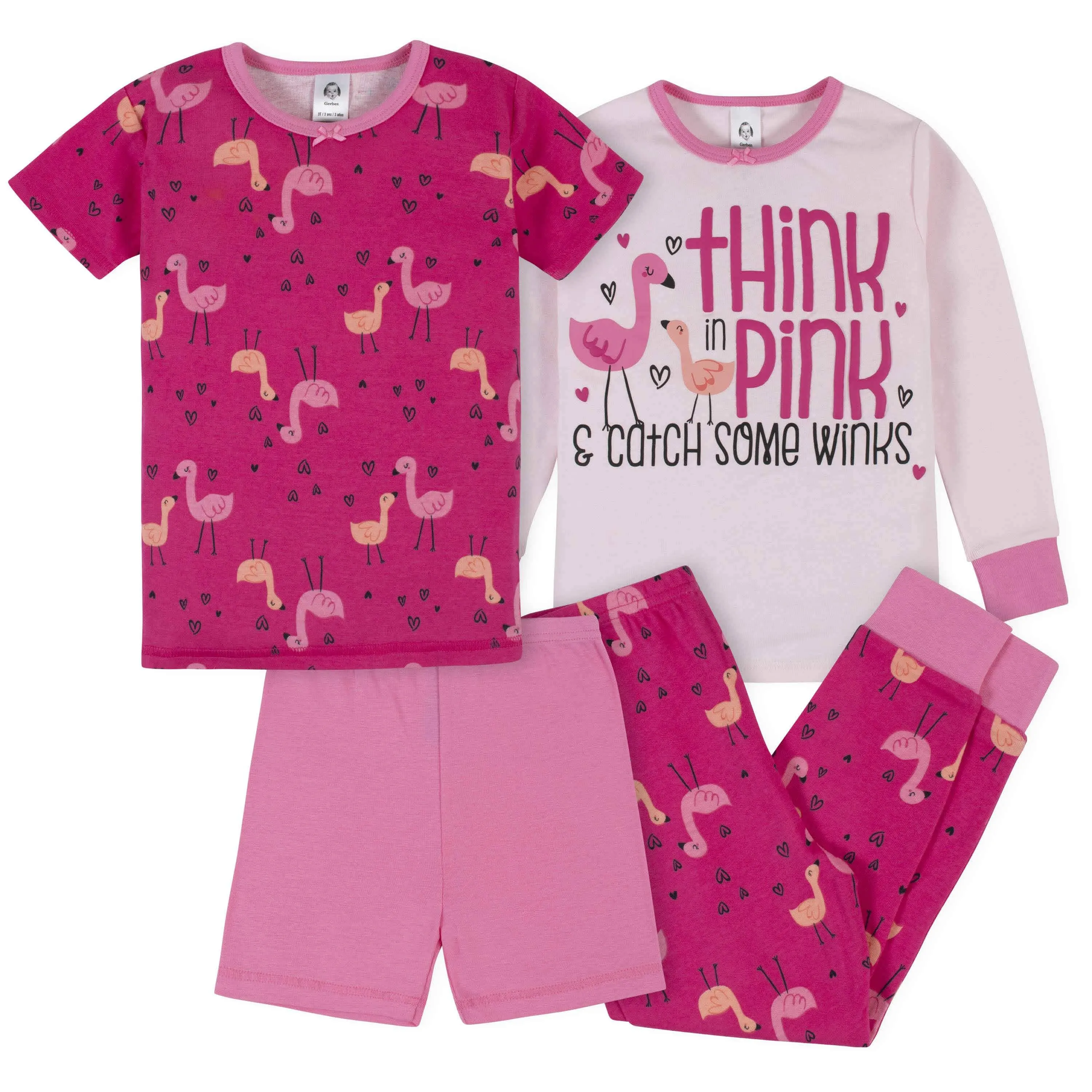 4-Piece Girls Flamingo Snug Fit Cotton Pajamas