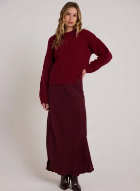 Asymmetric Side Slit Bias Skirt - Deep Plum