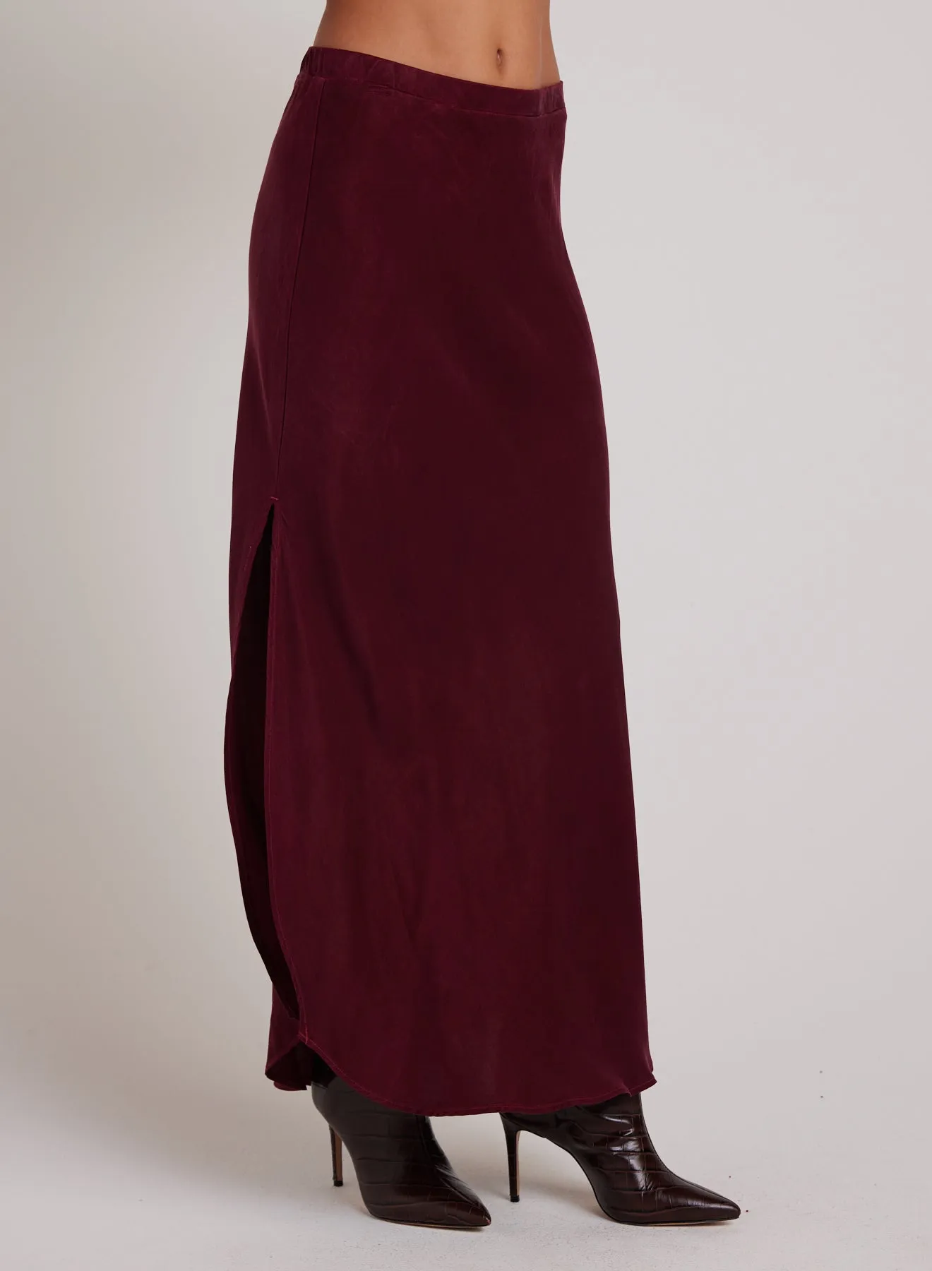 Asymmetric Side Slit Bias Skirt - Deep Plum