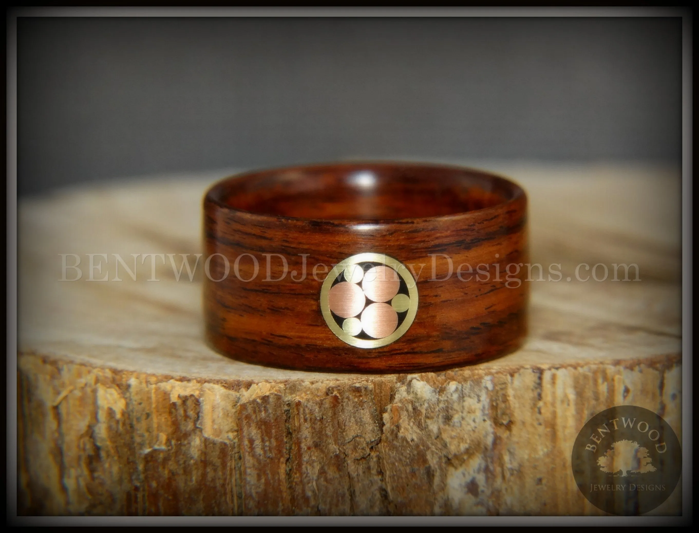 Bentwood Ring - Metal Mosaic Kingwood Ring with Copper/Brass Pattern Inlay