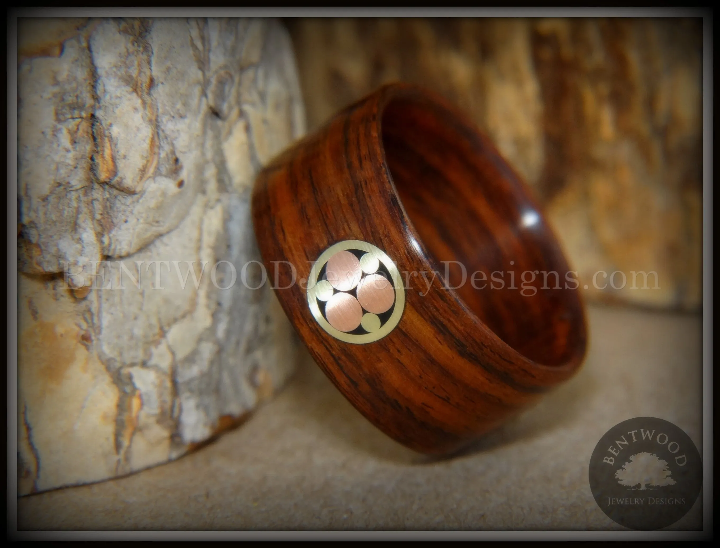 Bentwood Ring - Metal Mosaic Kingwood Ring with Copper/Brass Pattern Inlay