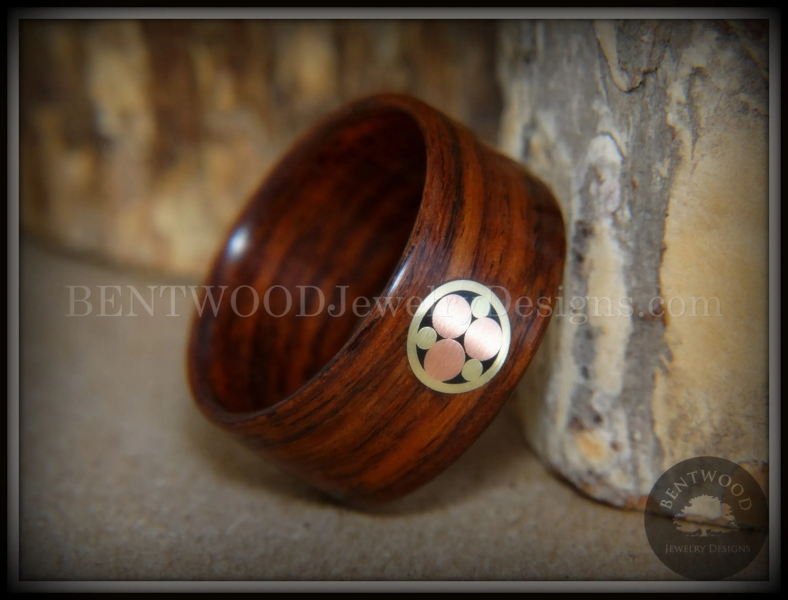 Bentwood Ring - Metal Mosaic Kingwood Ring with Copper/Brass Pattern Inlay