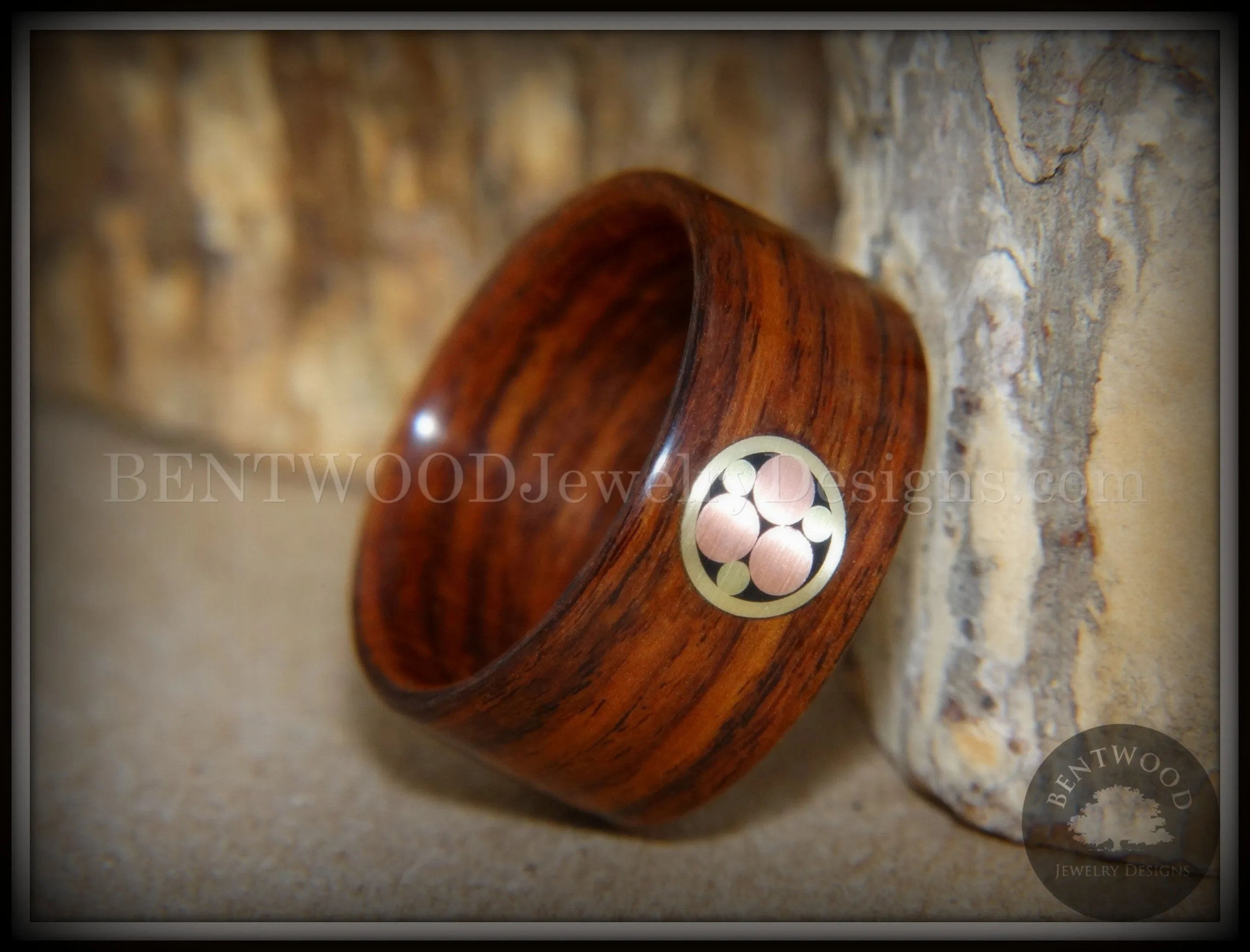 Bentwood Ring - Metal Mosaic Kingwood Ring with Copper/Brass Pattern Inlay