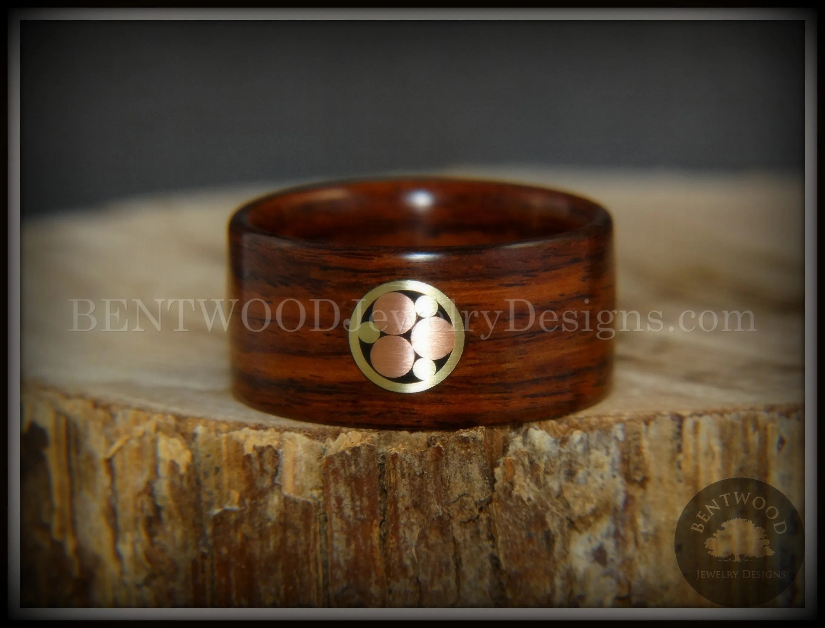 Bentwood Ring - Metal Mosaic Kingwood Ring with Copper/Brass Pattern Inlay