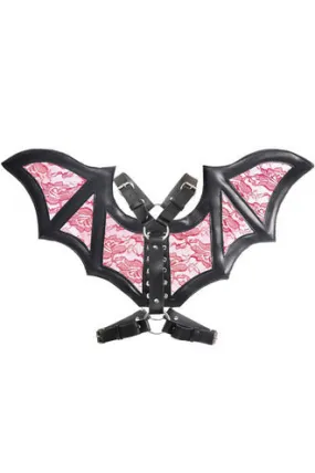 Black/Red Faux Leather & Lace Wing Harness