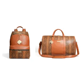 Brown Faux Python Luggage Travel Set