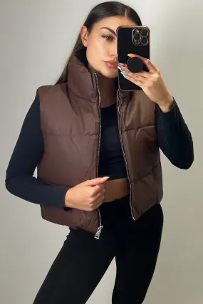 Catalina Brown PU Faux Leather Puffer Gilet