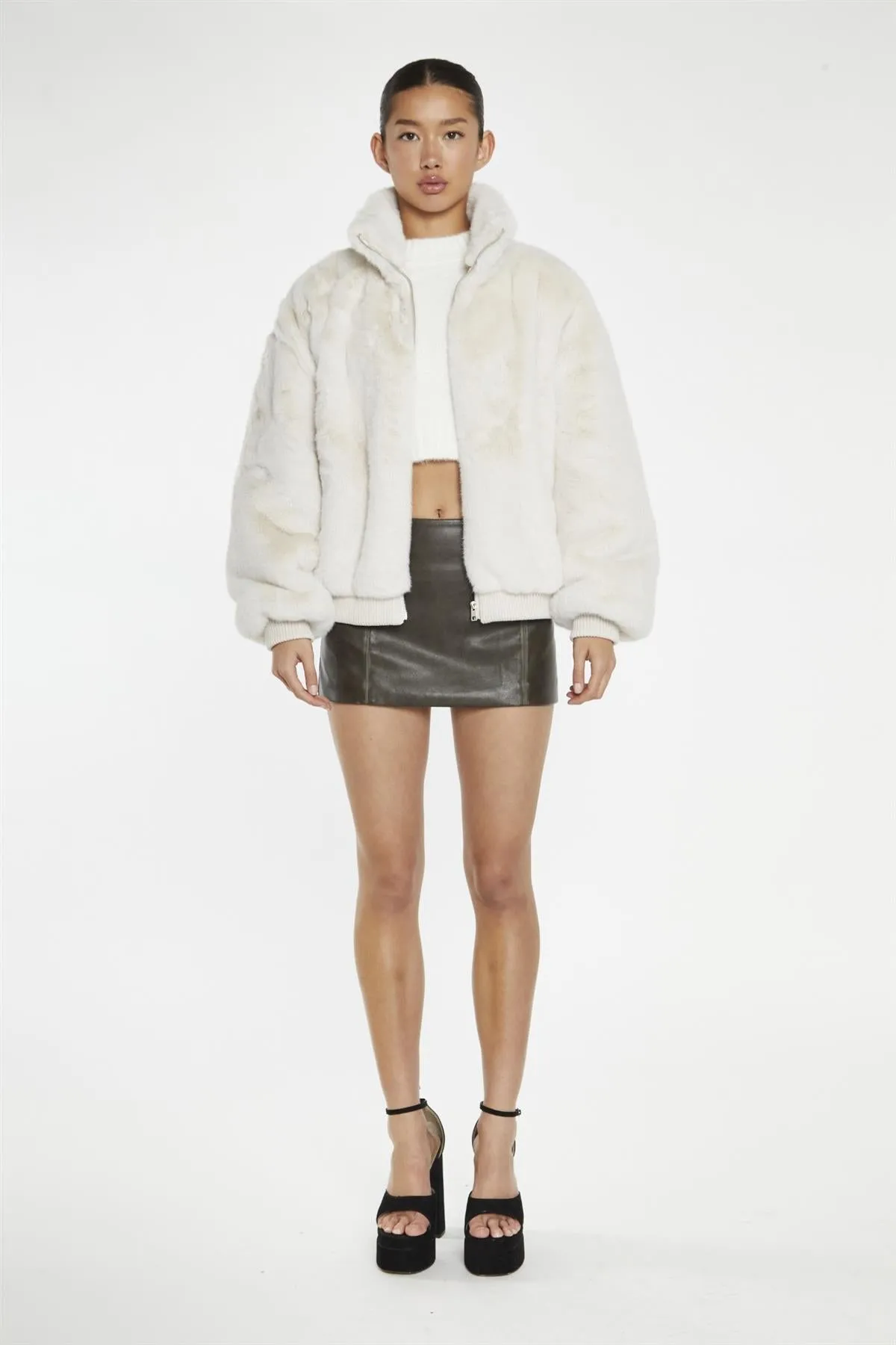 Cream Faux-Fur Bomber-Jacker