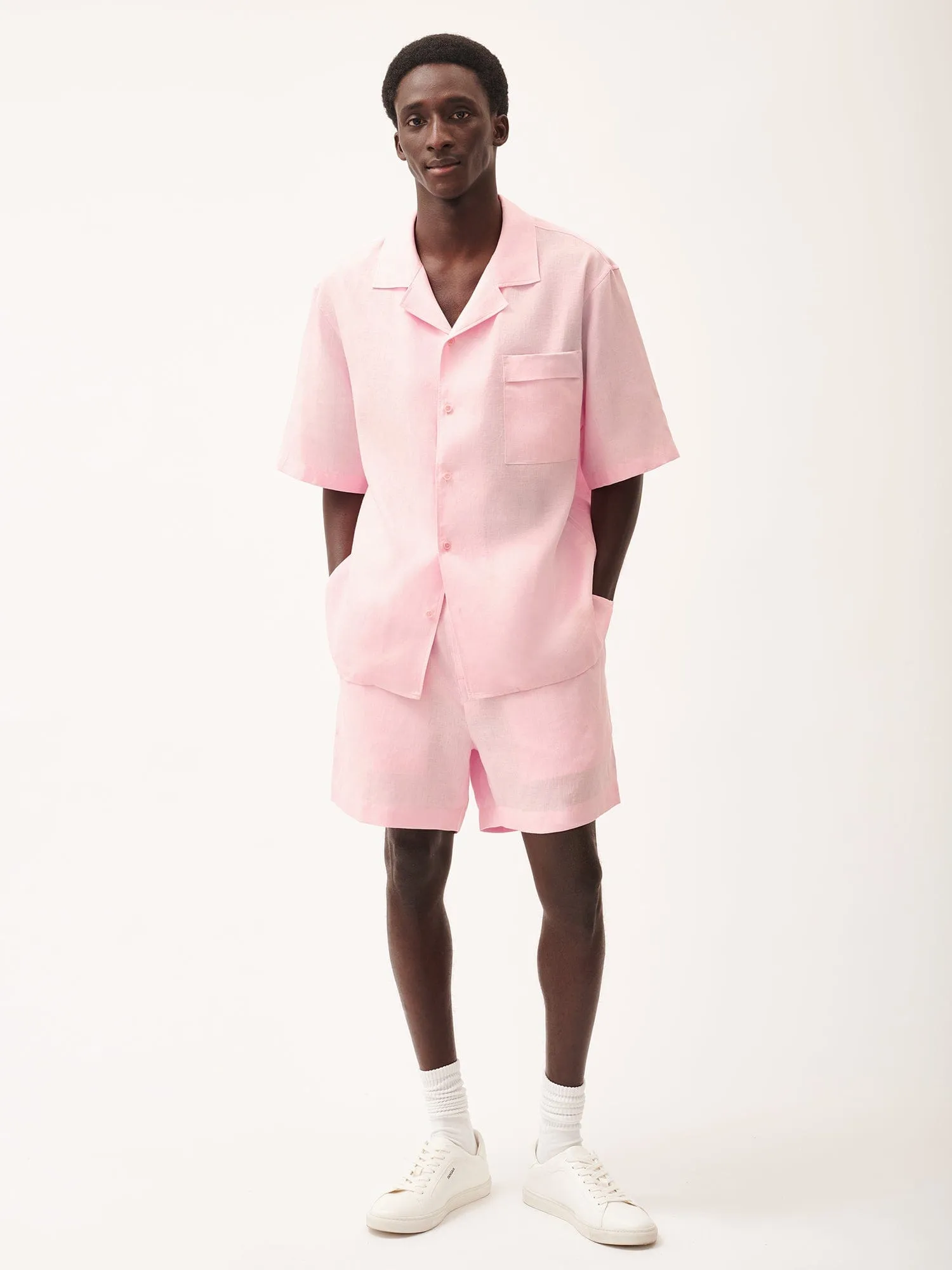 DNA Aloe Linen Camp Collar Shirt—magnolia pink