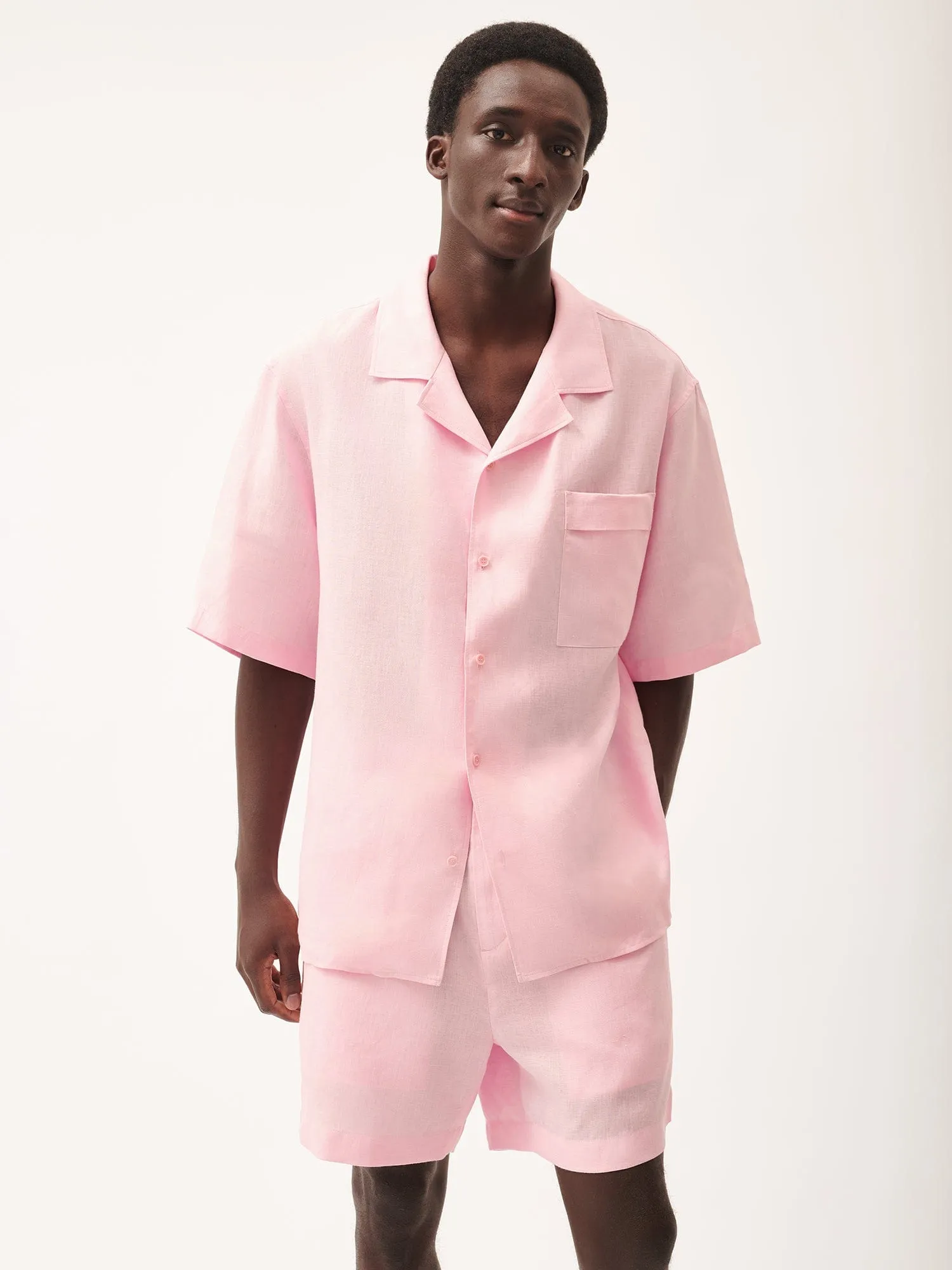 DNA Aloe Linen Camp Collar Shirt—magnolia pink