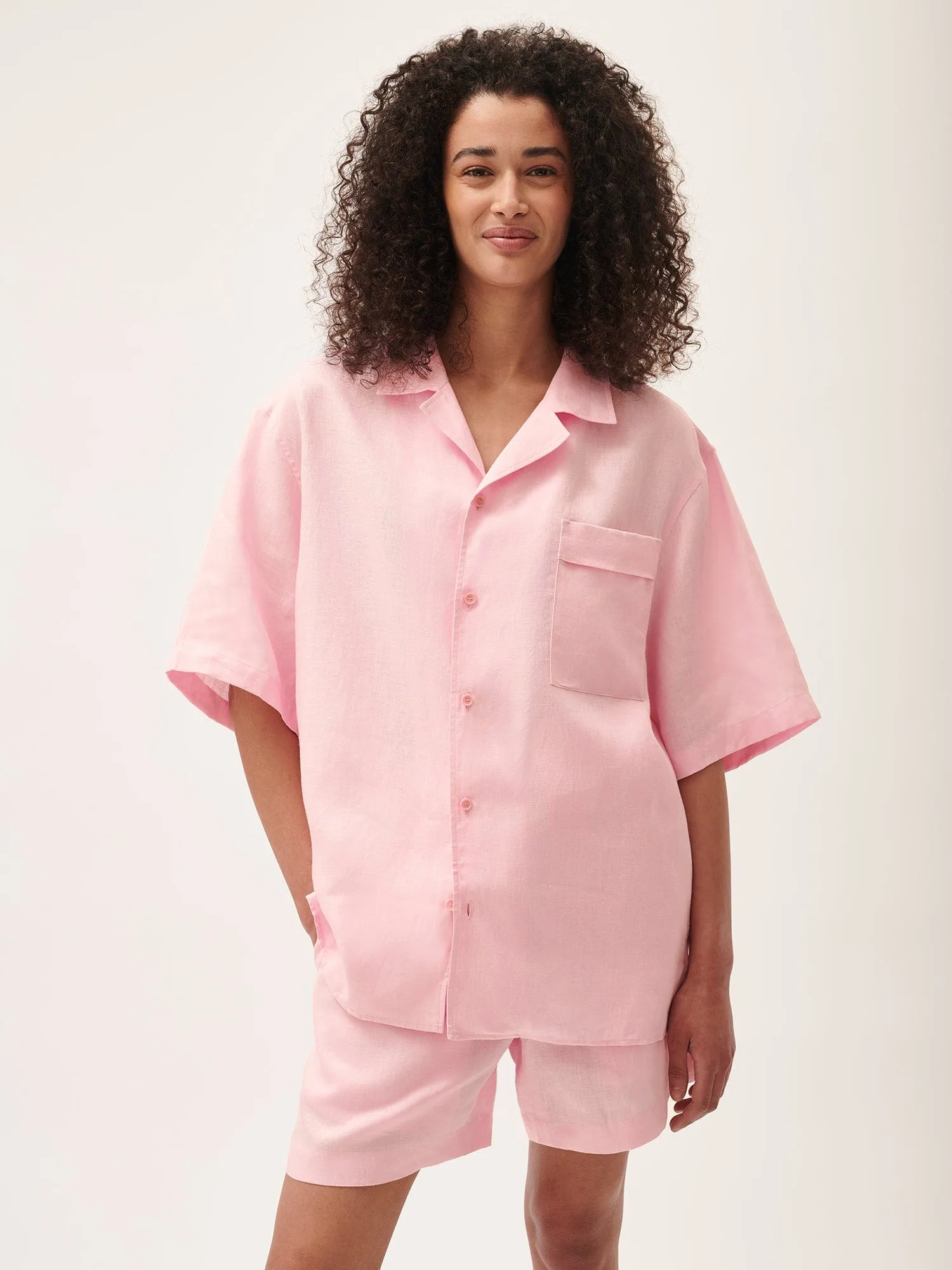 DNA Aloe Linen Camp Collar Shirt—magnolia pink