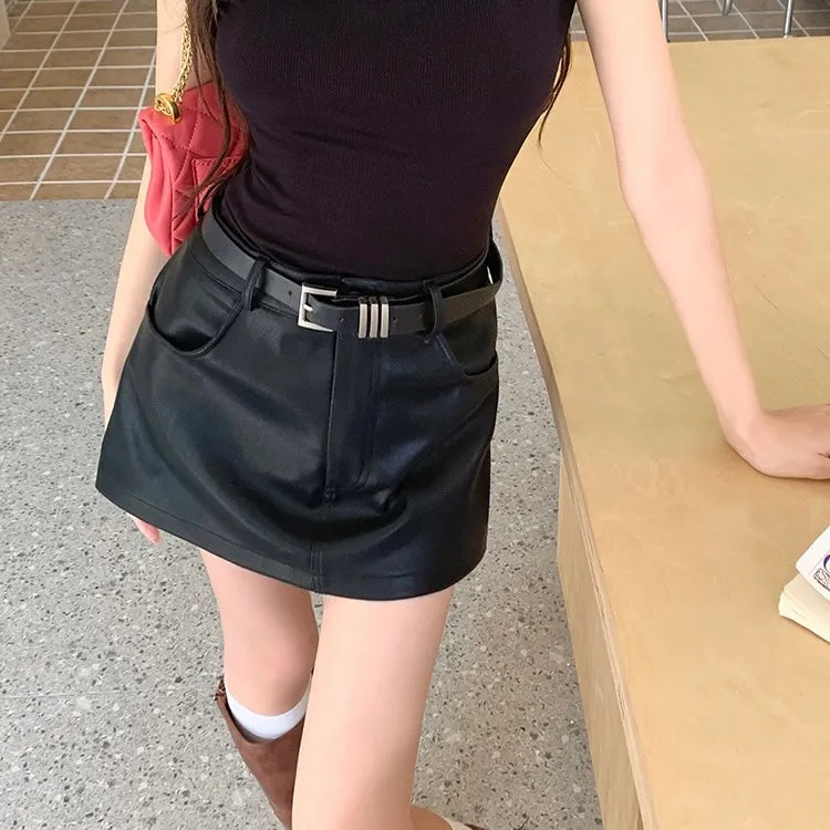 Faux Leather Belt Skort