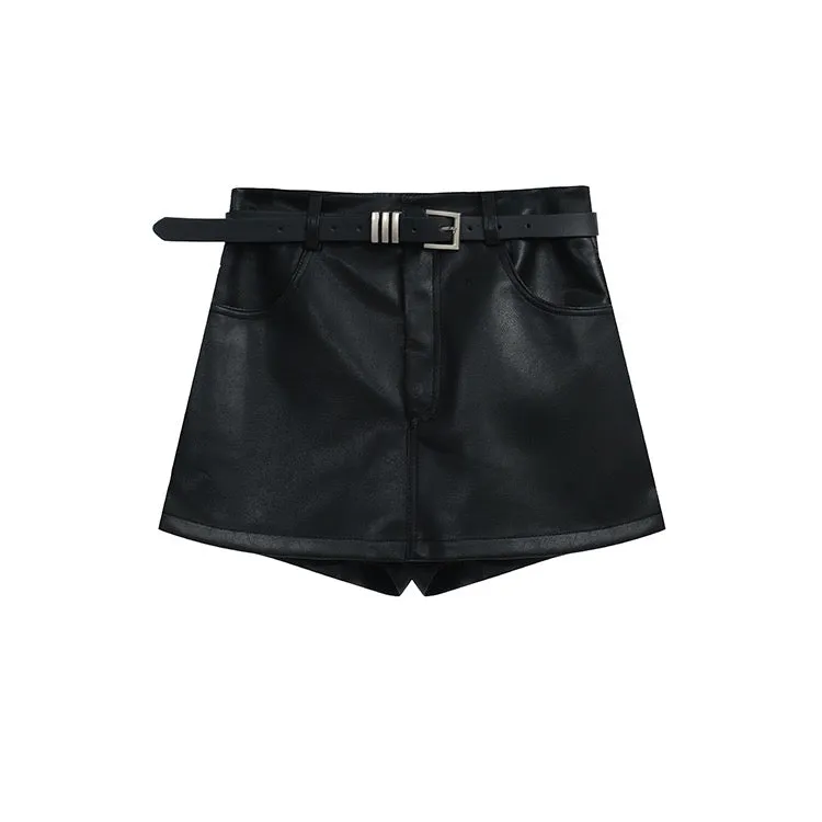 Faux Leather Belt Skort