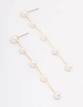 Gold Plated Freshwater Pearl Long Dainty Drop Earrings