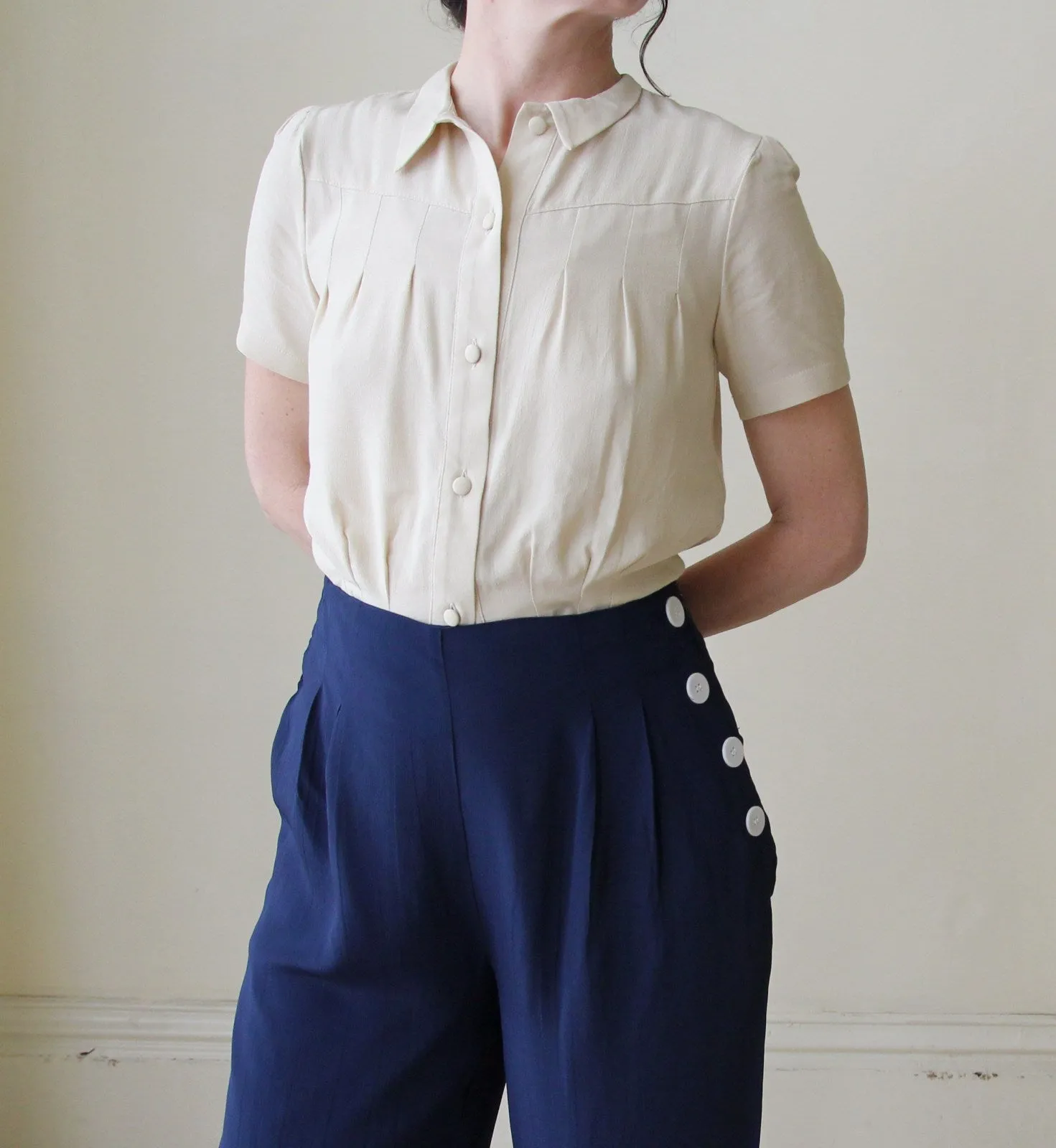 High Waisted Audrey Trousers - Navy