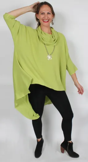 Lime Scoop Neck Dairi Fashions Sutra High-Low Plus Tunic or Dress Resort Wear Sml-10x