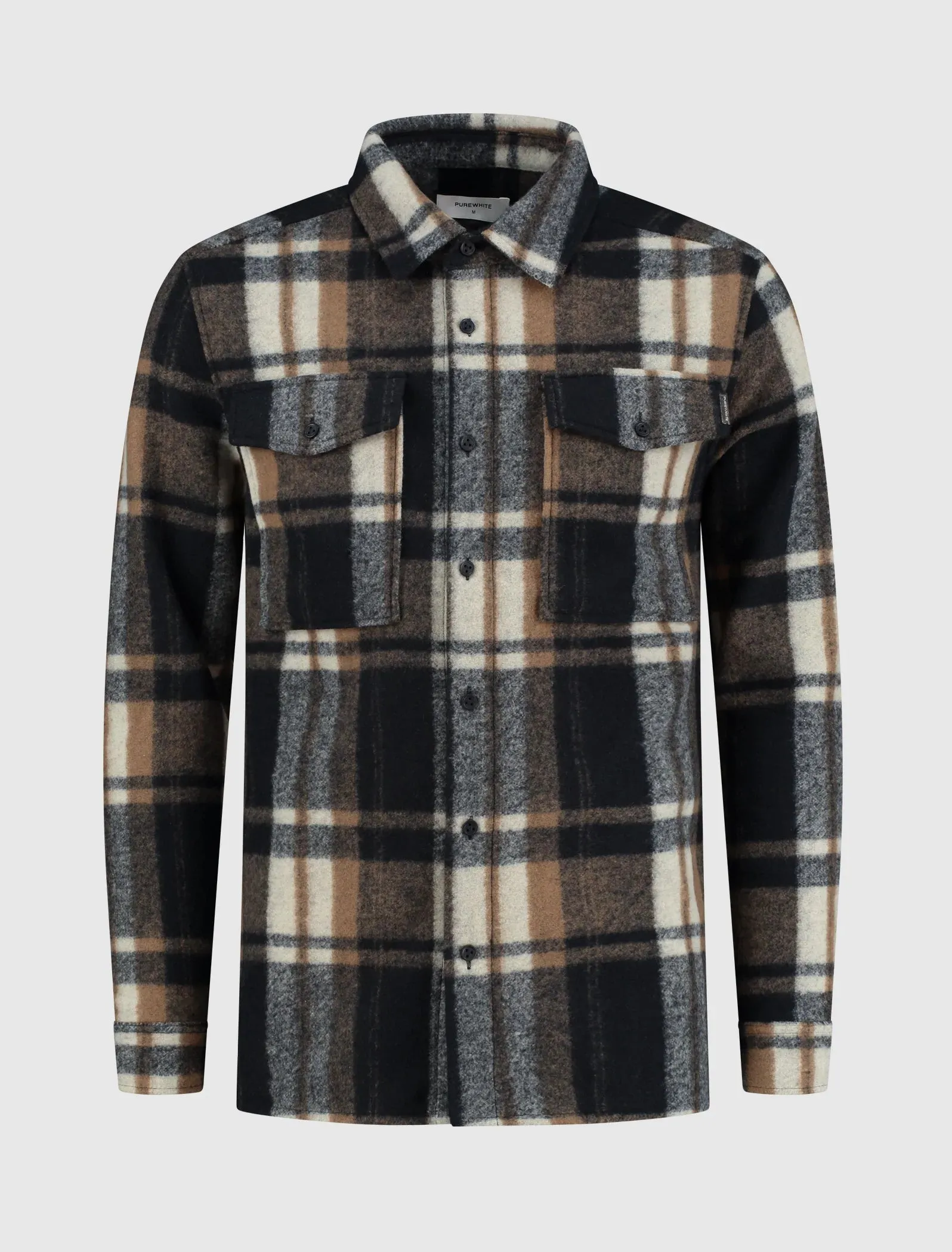 Purewhite Soft Checked Overshirt Donker Blauw