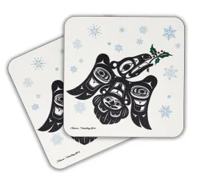 Raven with Holly - Holiday Drink Coasters