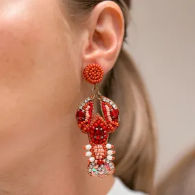 Red Lobster Beaded Dangle Earrings