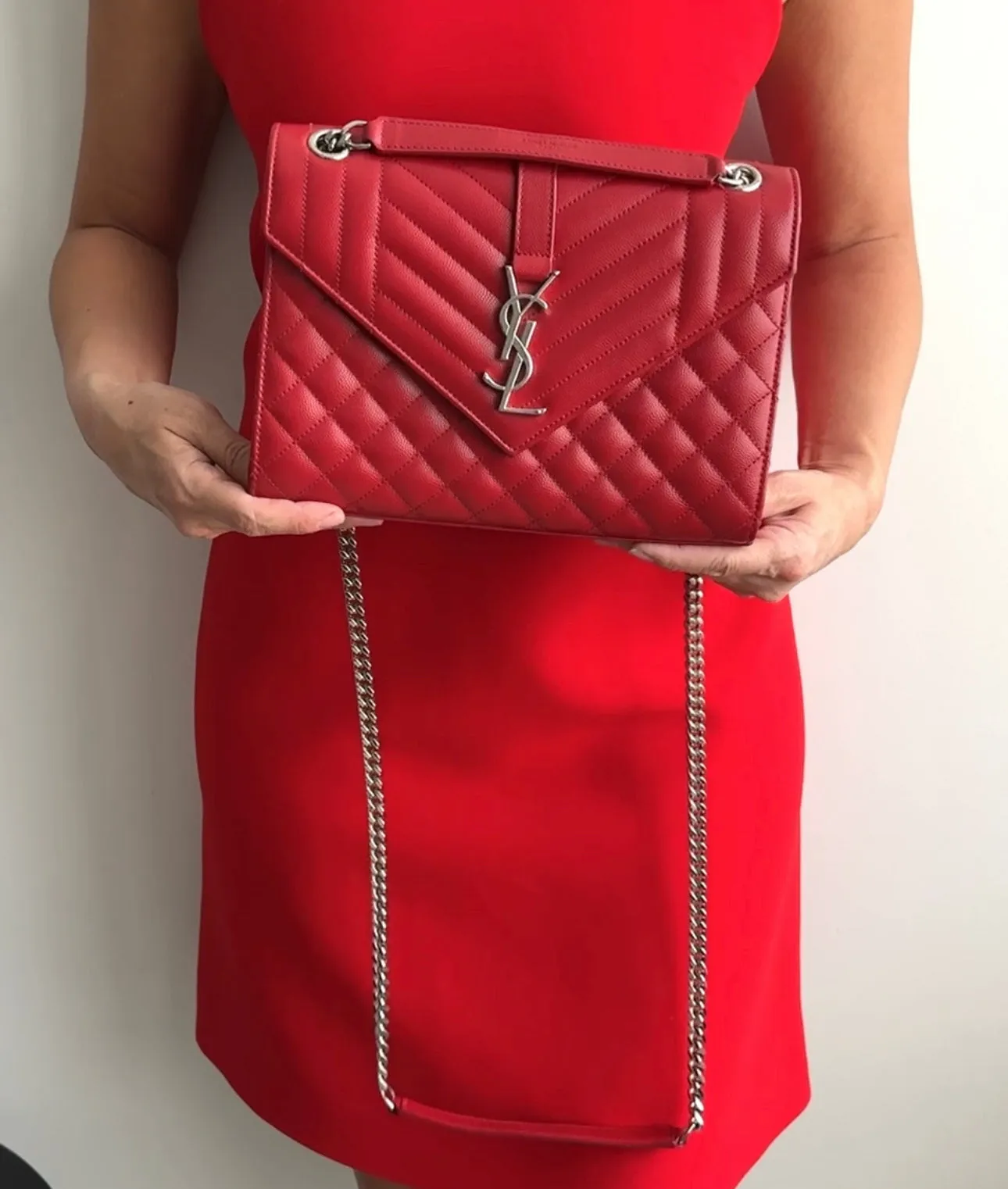 Saint Laurent Red Tri-Quilt Small Envelope Bag