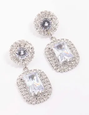 Silver Double Stone Statement Drop Earrings