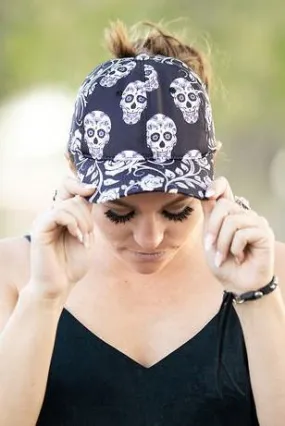 Skull Rose Messy Bun Ponytail Hat