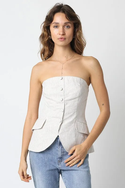 Strapless Stripe Button Top