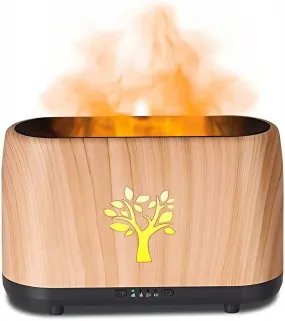 TLKGlow™ 240ml 3D Flame Mist Essential Oil Diffuser: Aroma Air Humidifier - Wood Grain