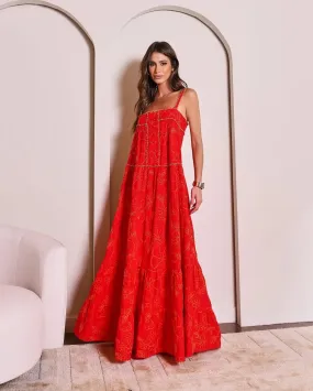 VESTIDO ANNE FERNANDES VERMELHO LONGO ALANA BOTOES